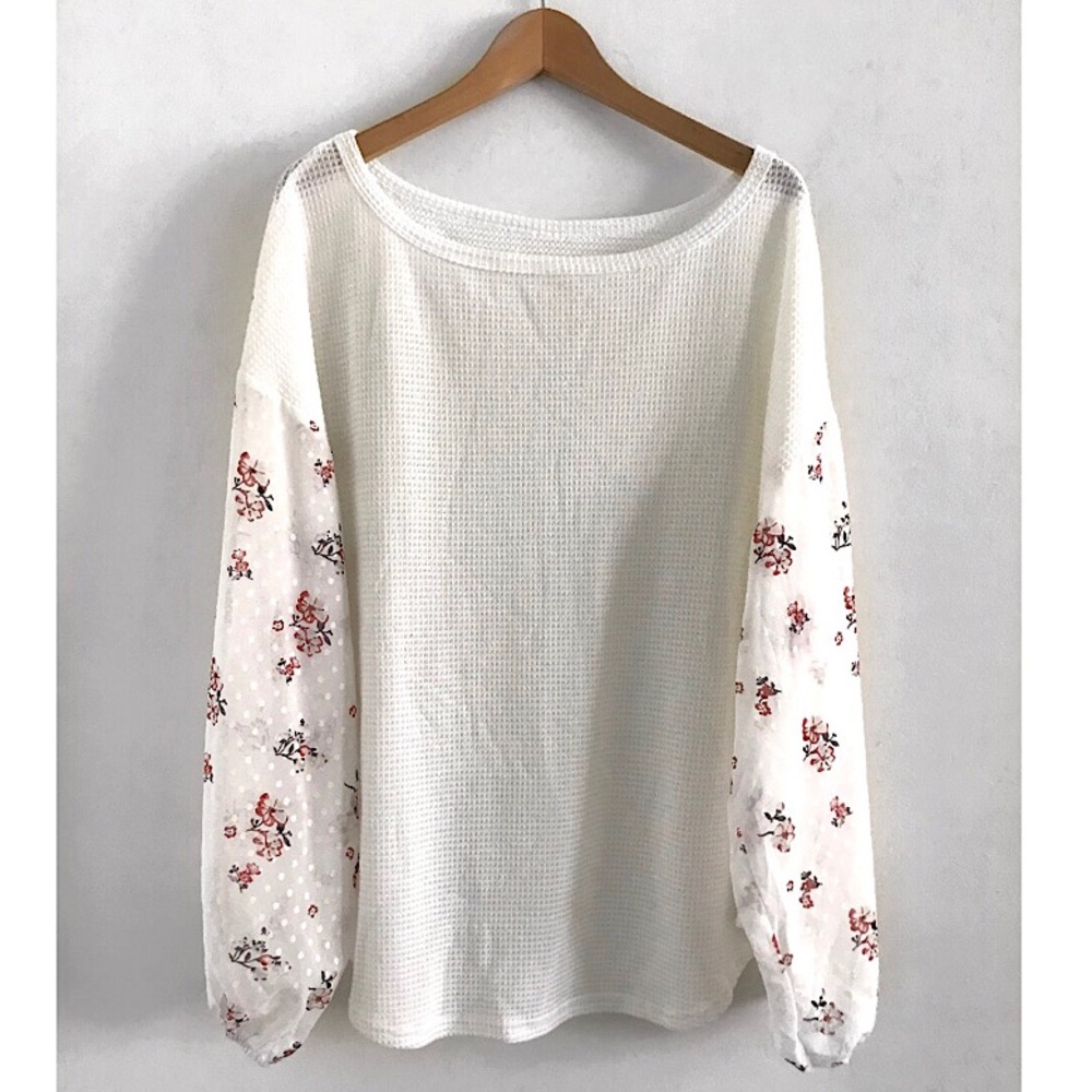 NWOT Unbranded wafle top blouse shirt women’s plus size 2X white floral